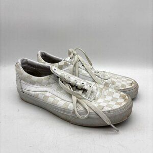 Vans Old Skool Checkered Low Top Sneakers White Lace Up Skate Shoe Womens Size 8